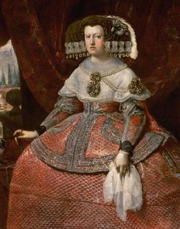 Diego Velazquez Konigin Maria Anna von Spanien in hellrotem Kleid Norge oil painting art